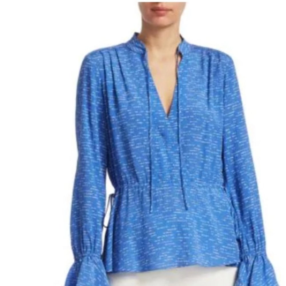 Derek Lam 10 Crosby Silk Peplum Top in Blue